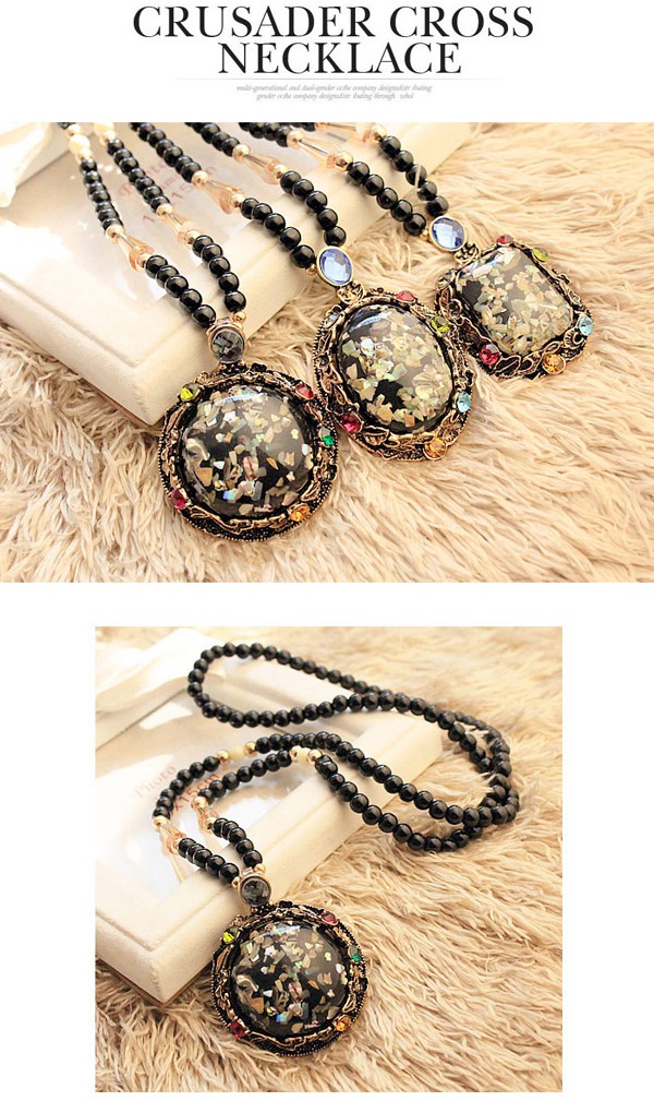Tie Multicolor Beads Decorated Round Pendant Design Alloy Beaded Necklaces,Beaded Necklaces