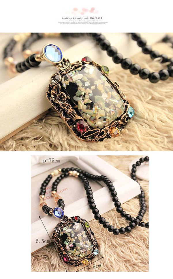 Tie Multicolor Beads Decorated Round Pendant Design Alloy Beaded Necklaces,Beaded Necklaces