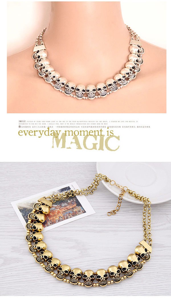Fashion Gold Color Skull Shape Decorated Simple Design Alloy Bib Necklaces,Bib Necklaces