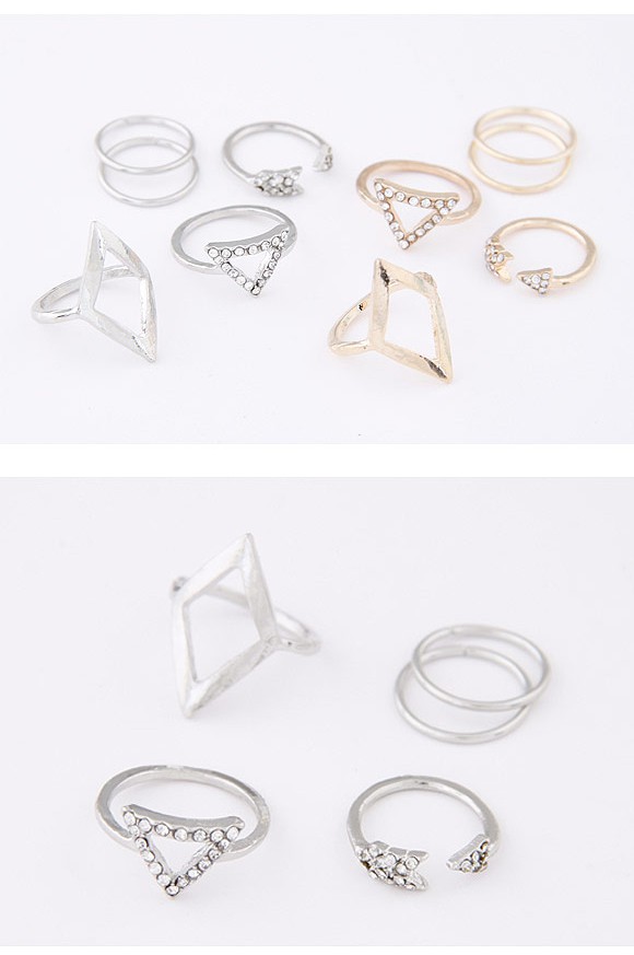 Unique Silver Color Diamond Decorated Triangle Shape Design (5pcs),Fashion Rings