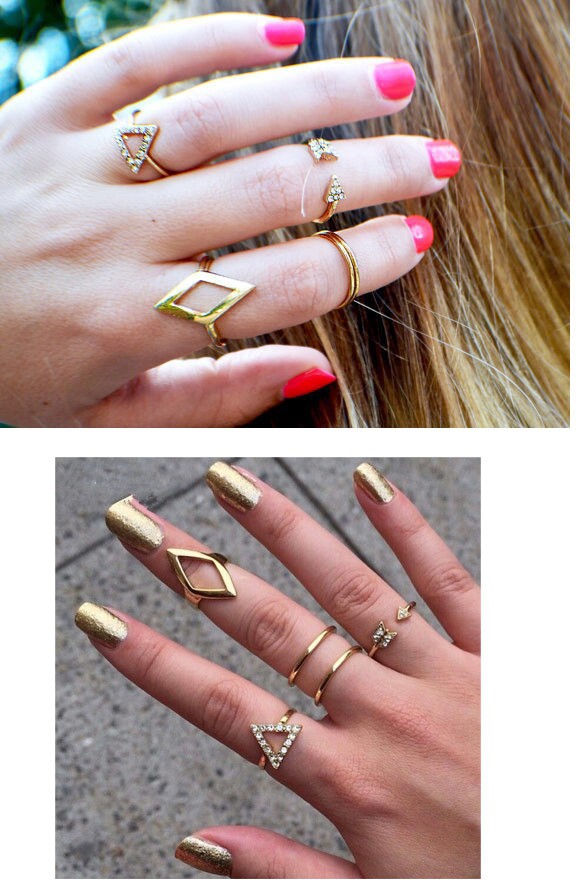 Smart Gold Color Diamond Decorated Triangle Shape Design (5pcs),Fashion Rings