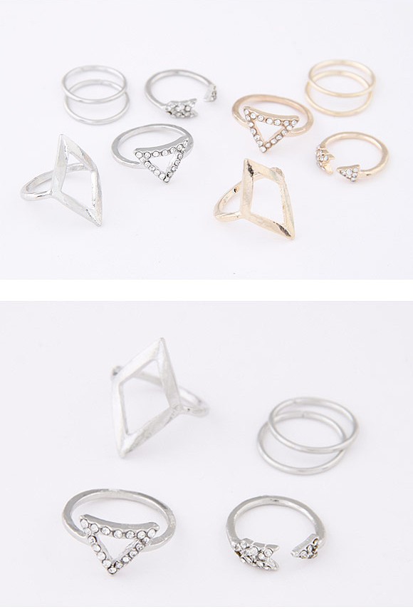 Smart Gold Color Diamond Decorated Triangle Shape Design (5pcs),Fashion Rings