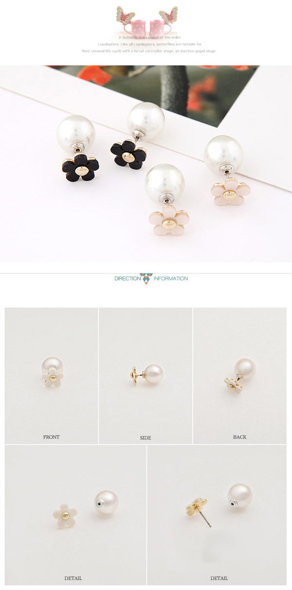 Revealing Black Flower Shape Decorated Simple Design,Stud Earrings