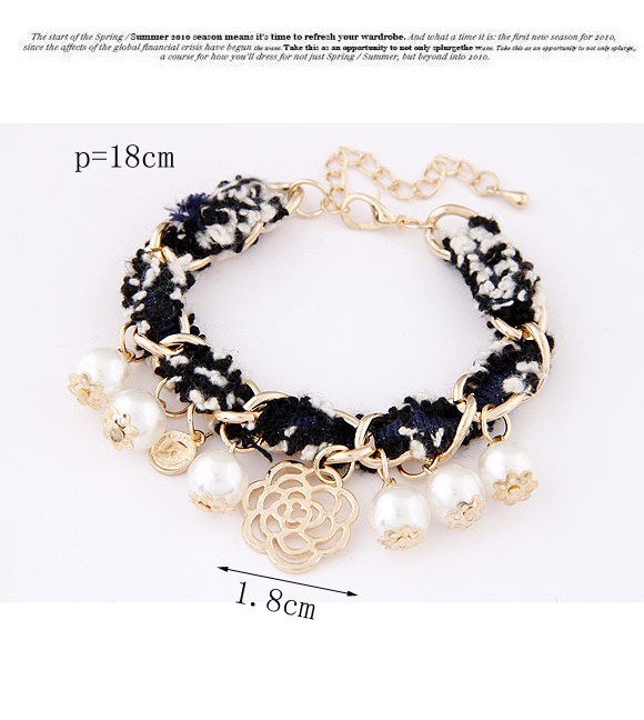 Wholesale Black & White Pearl Decorated Weave Design Alloy Korean Fashion Bracelet ,Fashion Bracelets