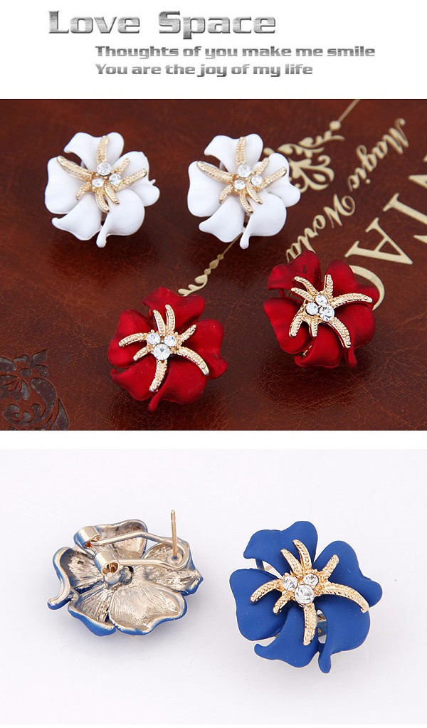 Caspari Black Diamond Decorated Flower Design Alloy Stud Earrings,Stud Earrings
