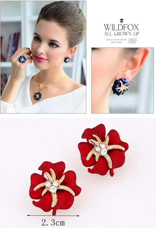 Caspari Black Diamond Decorated Flower Design Alloy Stud Earrings,Stud Earrings