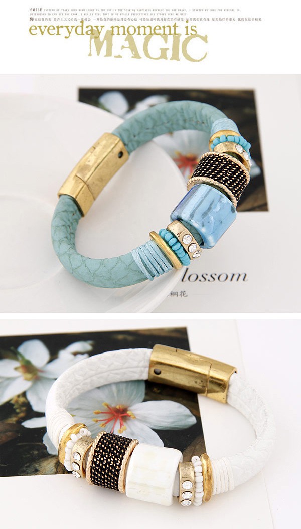 China White Gemstone Decorated Simple Design Alloy Fashion Bracelets,Fashion Bracelets