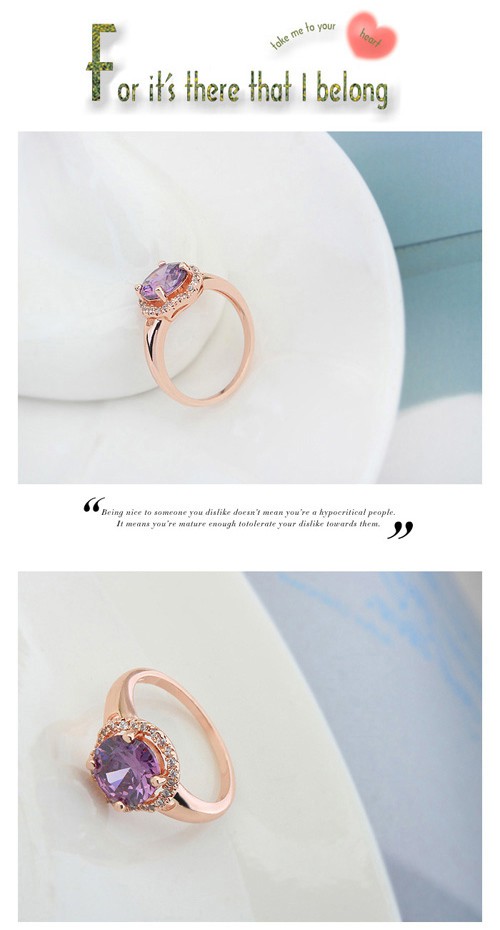Handcrafte Purple & Rose Gold Diamond Decorated Simple Design Zircon Crystal Rings ,Crystal Rings