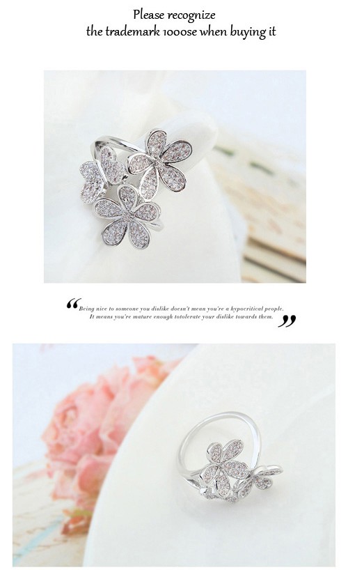 Synthetic White & Rose Gold Diamond Decorated Butterfly Shape Design Zircon Crystal Rings ,Crystal Rings