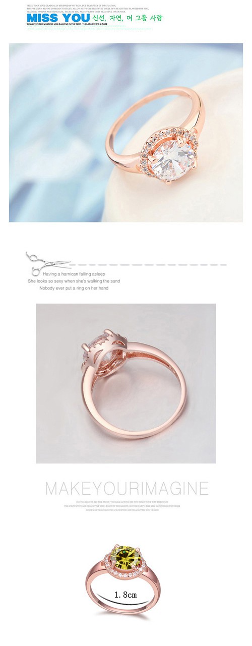Vellum White & Rose Gold Diamond Decorated Simple Design Zircon Crystal Rings ,Crystal Rings