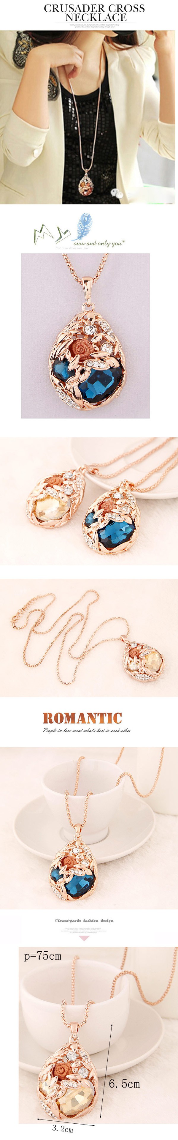 Synthetic Champagne Color Diamond Decorated Waterdrop Shape Pendant Design,Chains
