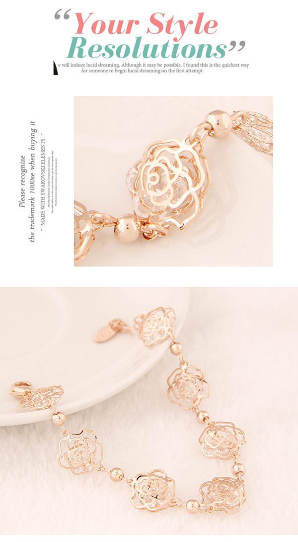 Charm Gold Color Rose Shape Decorated Hollow Out Design Alloy Korean Fashion Bracelet ,Fashion Bracelets