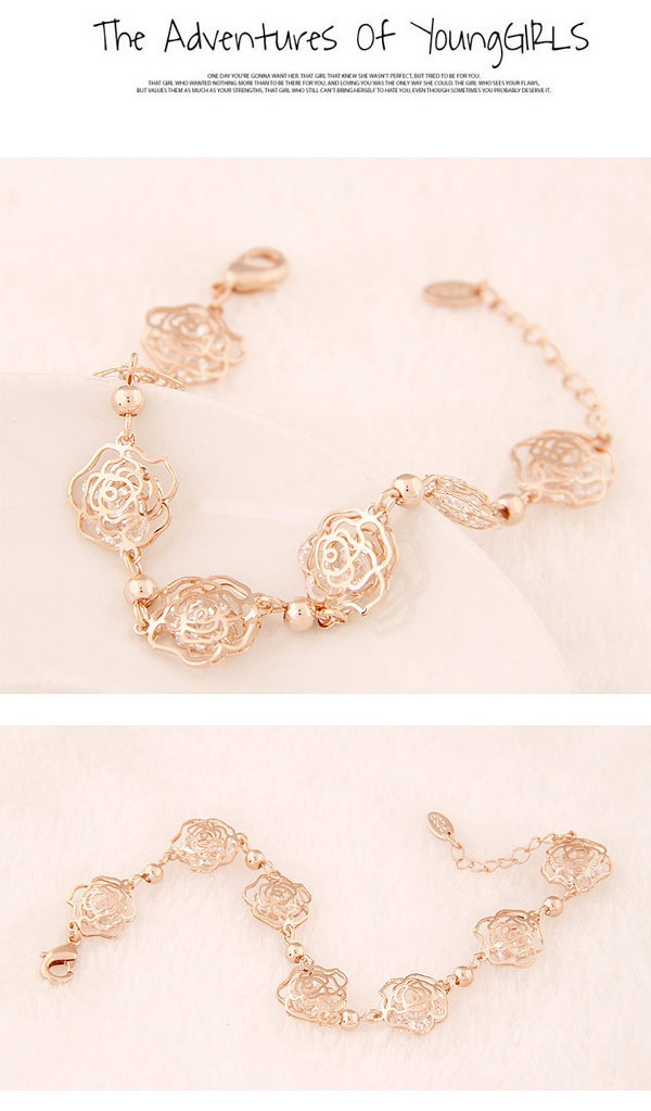 Charm Gold Color Rose Shape Decorated Hollow Out Design Alloy Korean Fashion Bracelet ,Fashion Bracelets