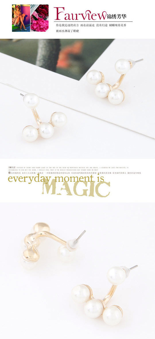 Stationery White Pearl Decorated Simple Design Alloy Stud Earrings,Stud Earrings