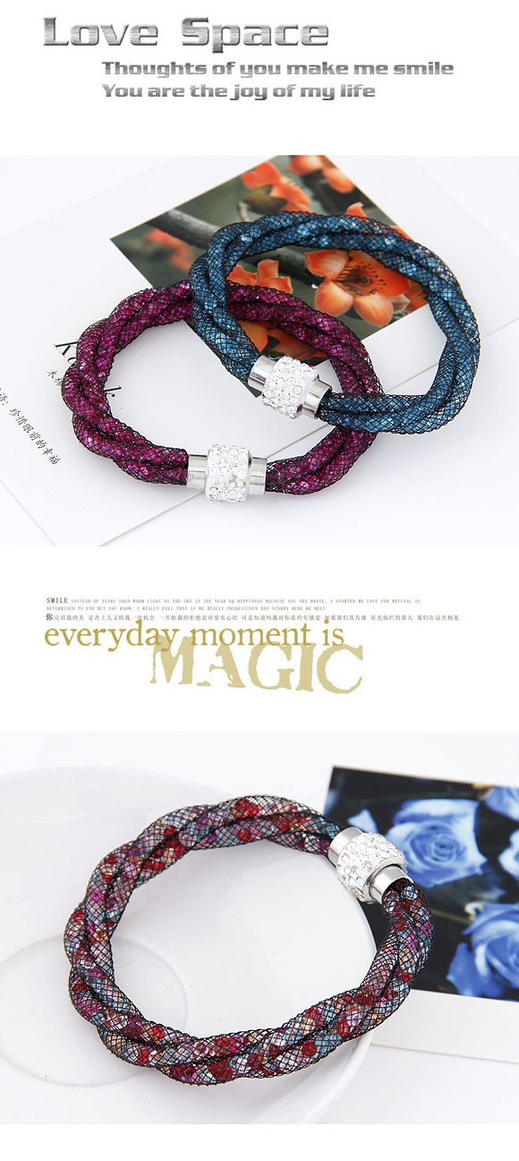 Retro Multicolor Diamond Decorated Weave Design Alloy Korean Fashion Bracelet,Fashion Bracelets