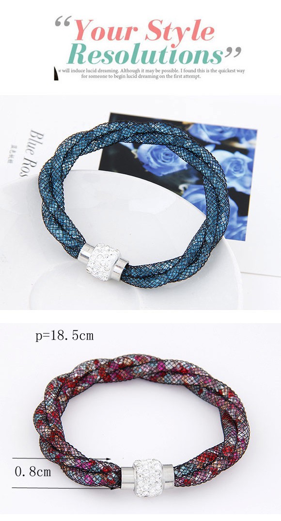 Handcrafte Plum Red Diamond Decorated Weave Design Alloy Korean Fashion Bracelet ,Fashion Bracelets