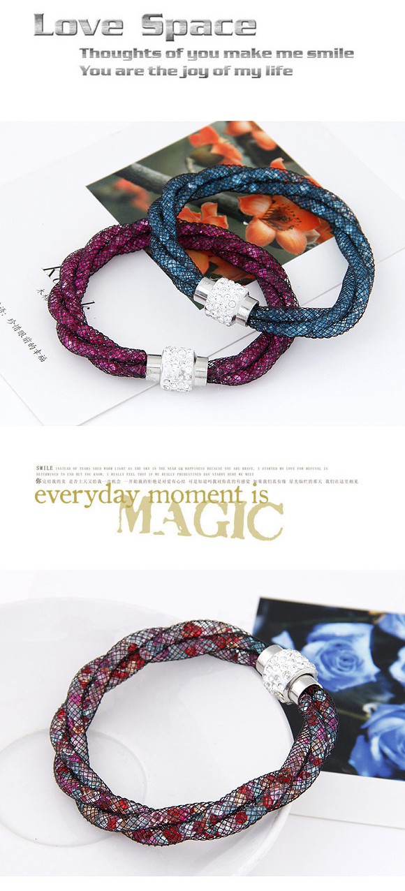 Waltons Blue Diamond Decorated Weave Design Alloy Korean Fashion Bracelet,Fashion Bracelets