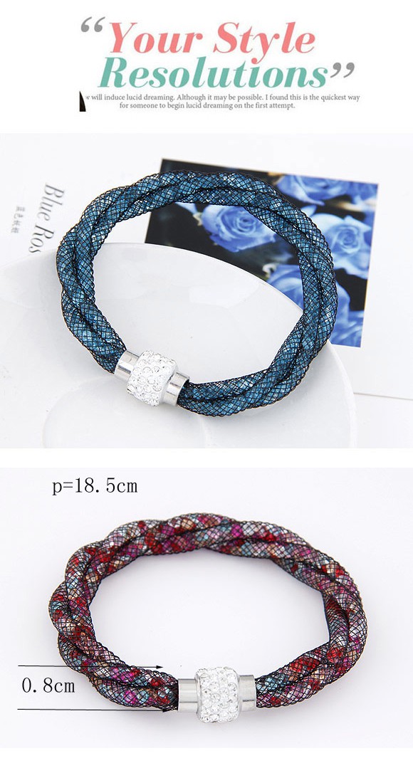 Waltons Blue Diamond Decorated Weave Design Alloy Korean Fashion Bracelet,Fashion Bracelets