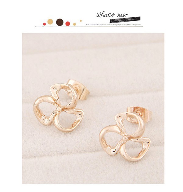 Magic Gold Color Clover Shape Decorated Simple Design,Stud Earrings