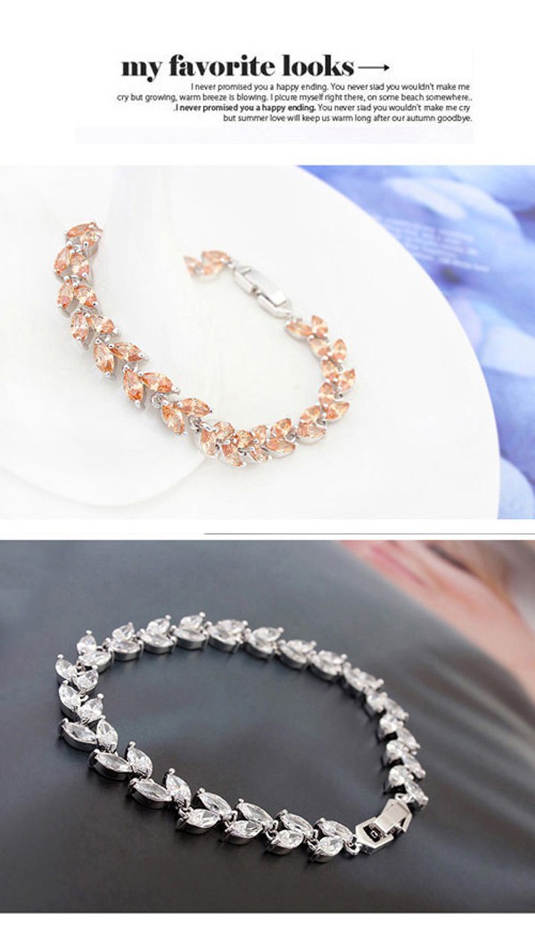 Lovable Blue Diamond Decorated Leaf Shape Design Zircon Fashion Bracelets ,Fashion Bracelets