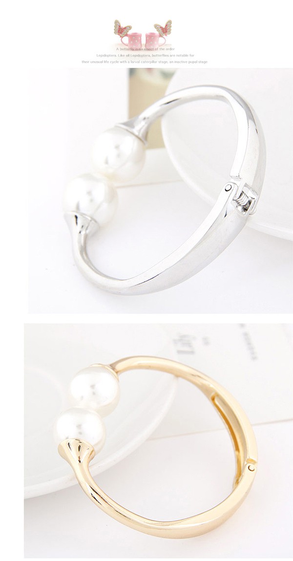 Ruffled Gold Color Pearl Decorated Simple Design Alloy Fashion Bangles,Fashion Bangles