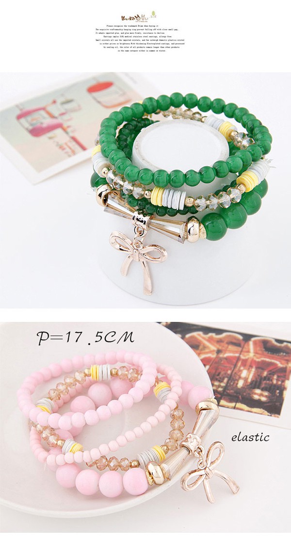 Square Pink Bowknot Shape Decorated Multilayer Design Alloy Korean Fashion Bracelet,Fashion Bracelets