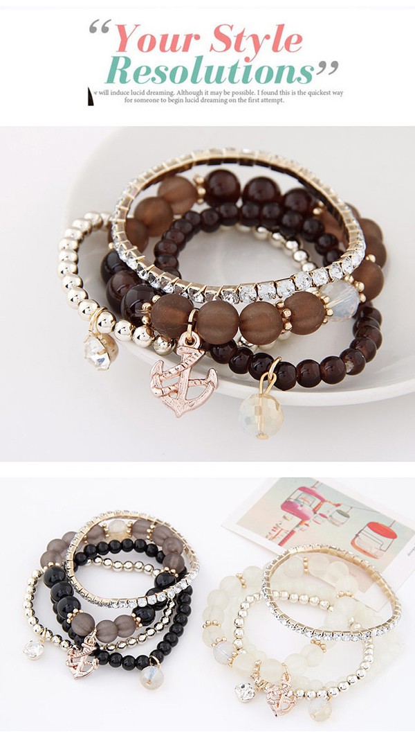 Rave Coffee Diamond Decorated Multilayer Design Alloy Korean Fashion Bracelet,Fashion Bracelets