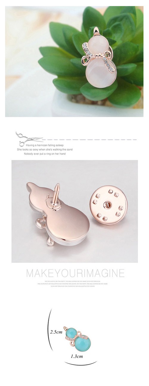 Asian Blue & Rose Gold Diamond Decorated Gourd Shape Design Alloy Crystal Brooches ,Crystal Brooches