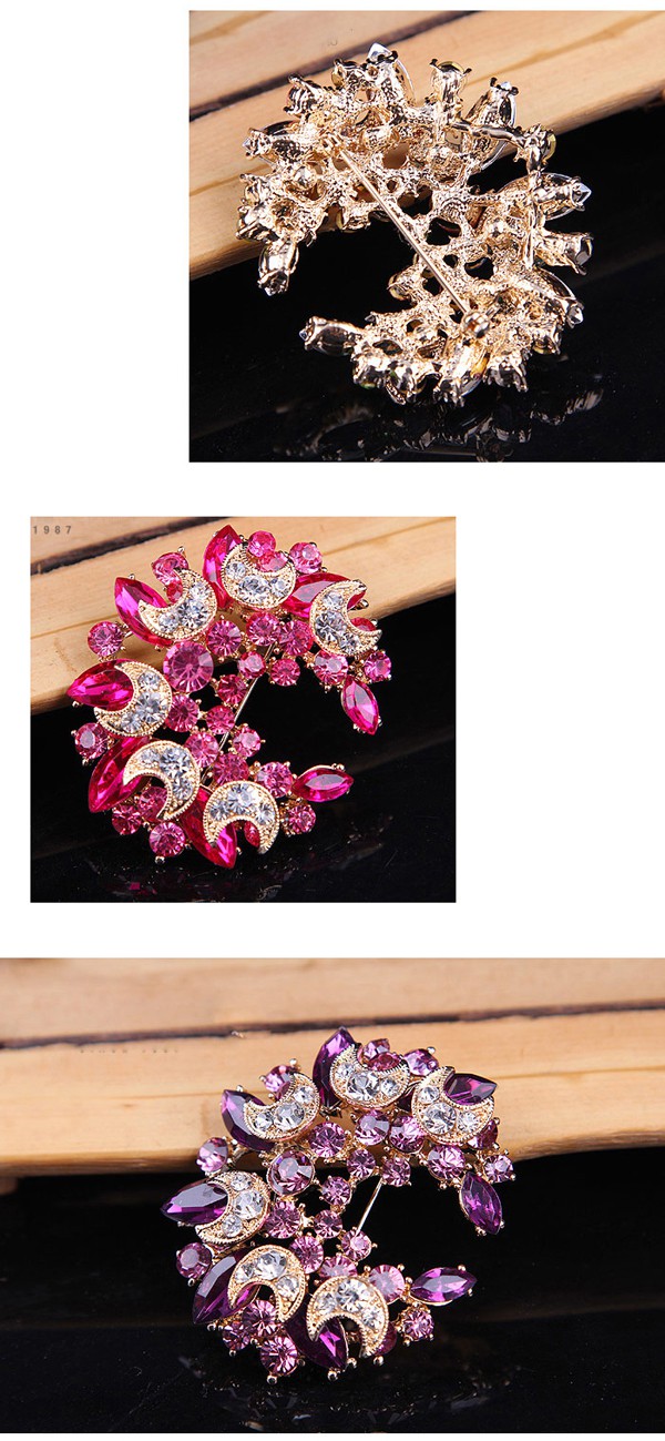 Dreamlike Multicolor Diamond Decorated Meniscus Shape Design Alloy Crystal Brooches ,Crystal Brooches
