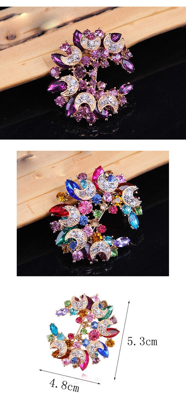 Human Blue Diamond Decorated Meniscus Shape Design Alloy Crystal Brooches ,Crystal Brooches