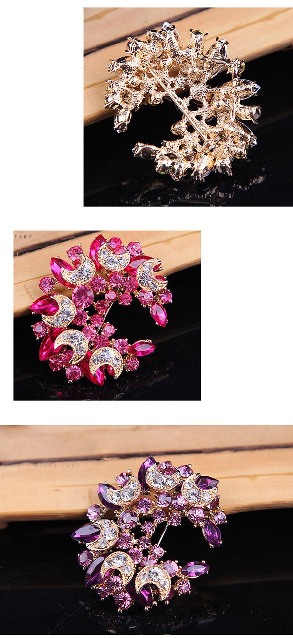 Uniqe Green Diamond Decorated Meniscus Shape Design Alloy Crystal Brooches ,Crystal Brooches