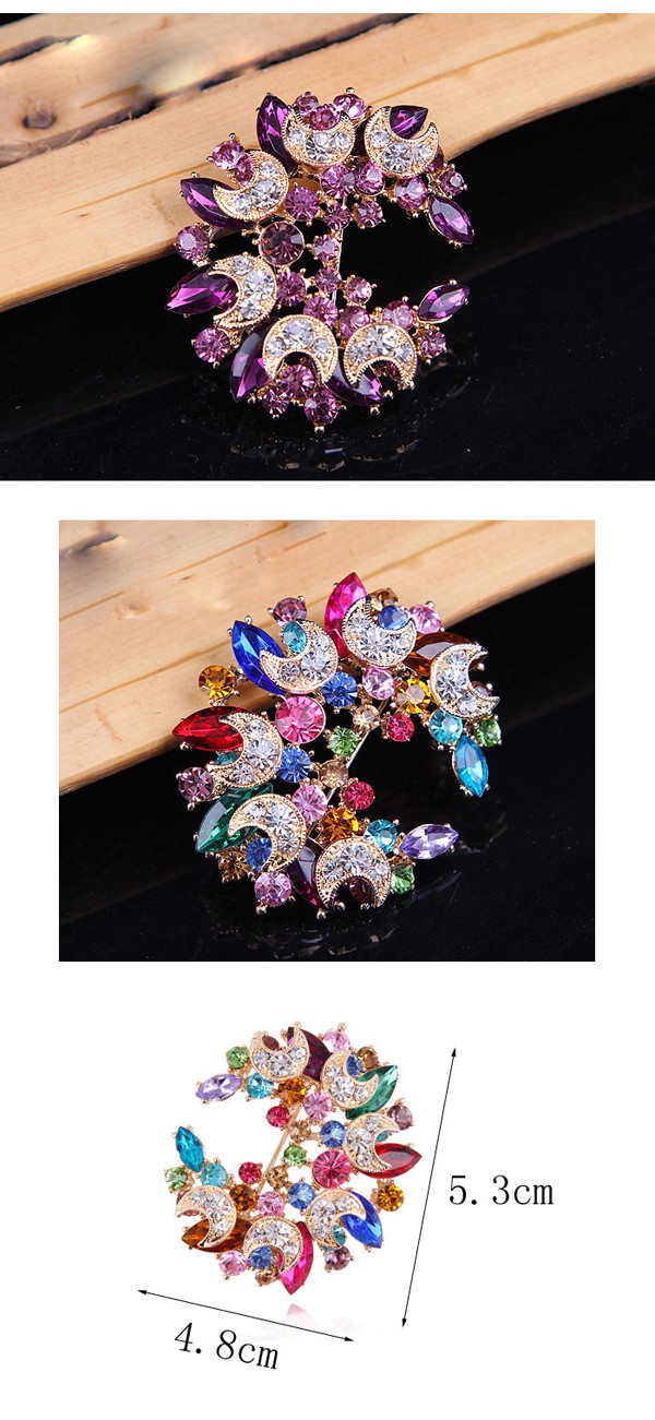 Uniqe Green Diamond Decorated Meniscus Shape Design Alloy Crystal Brooches ,Crystal Brooches