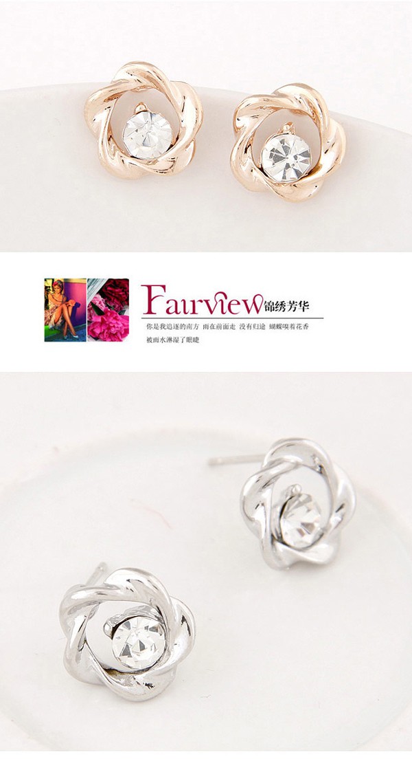 Waist Gold Color Diamond Decorated Flower Design Alloy Stud Earrings ,Stud Earrings