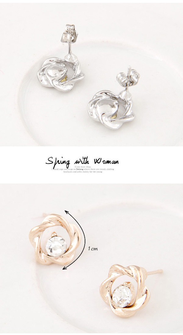 Waist Gold Color Diamond Decorated Flower Design Alloy Stud Earrings ,Stud Earrings