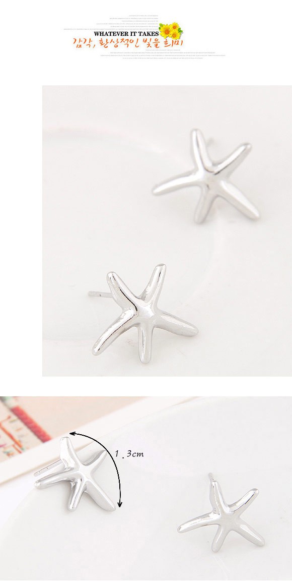 Single Silver Color Starfish Shape  Simple Design,Stud Earrings