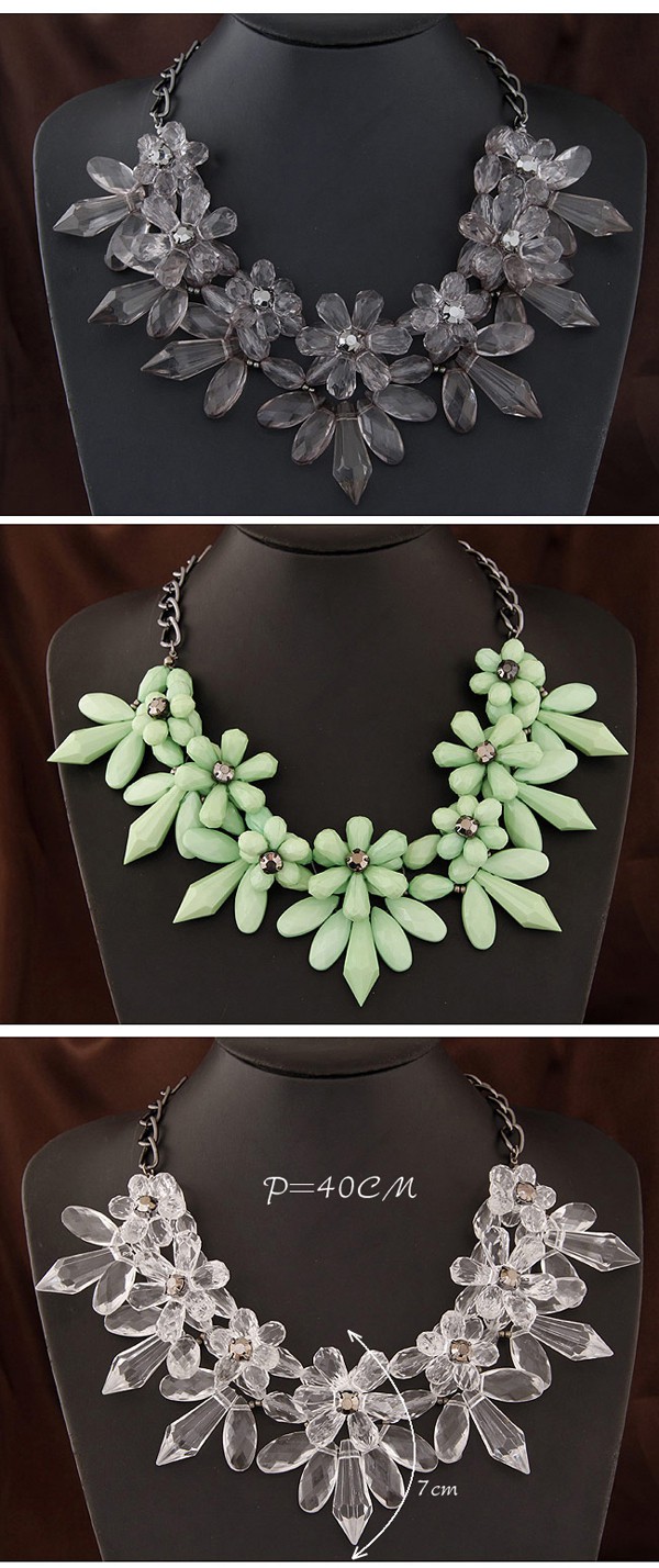 Hemp Gray Flower Shape Decorated Simple Design,Bib Necklaces