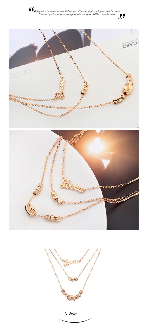 Stylish Gold Color Letter Love You Decorated Simple Design,Crystal Necklaces