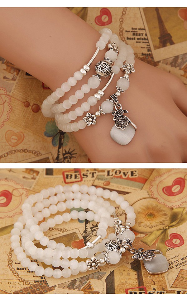 Preppy Beige Beads Decorated Purse Shape Multilayer Design Alloy Fashion Bracelets ,Fashion Bracelets