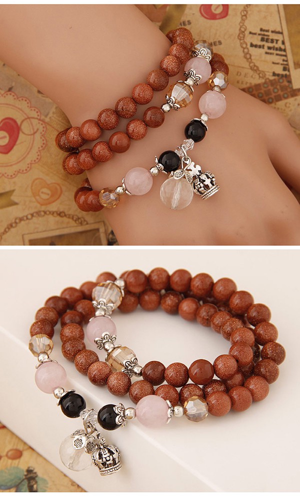 Propper Brown Beads Decorated Multilayer Design Alloy Fashion Bracelets ,Fashion Bracelets