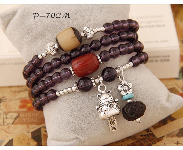 Jogging Purple Beads Decorated Cat Shape Multilayer Design Alloy Fashion Bracelets ,Fashion Bracelets