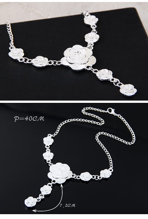 2011 White Flower Shape Decorated Simple Design Alloy Bib Necklaces,Pendants