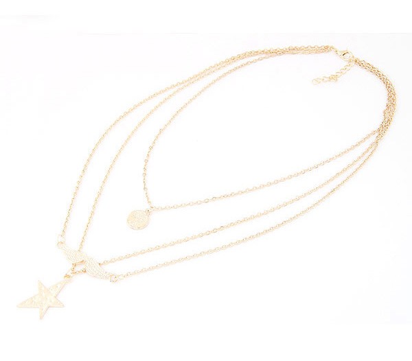 Tall Gold Color Star Pendant Decorated Multilayer Design,Chains