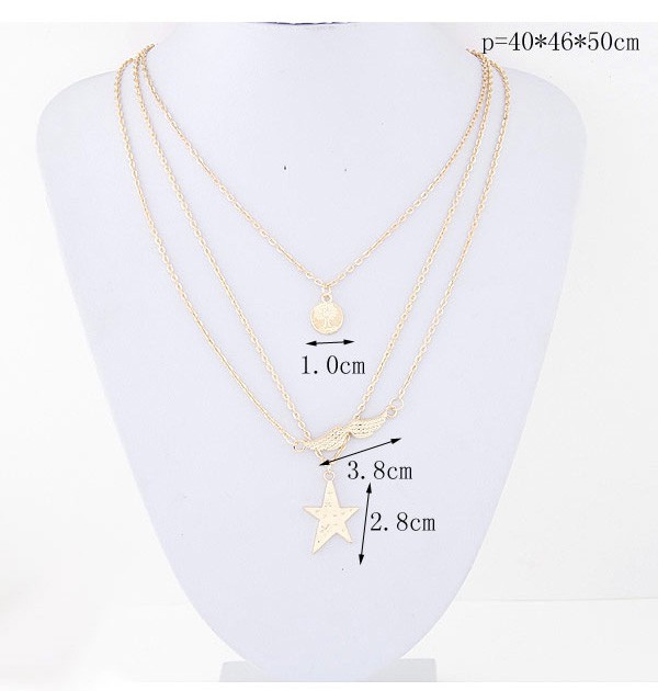 Tall Gold Color Star Pendant Decorated Multilayer Design,Chains