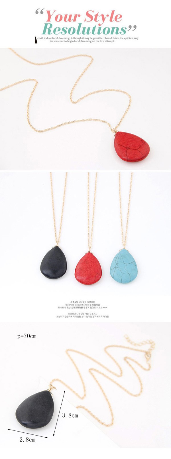 Everlas Blue Waterdrop Shape Pendant Decorated Simple Design Alloy Chains,Chains