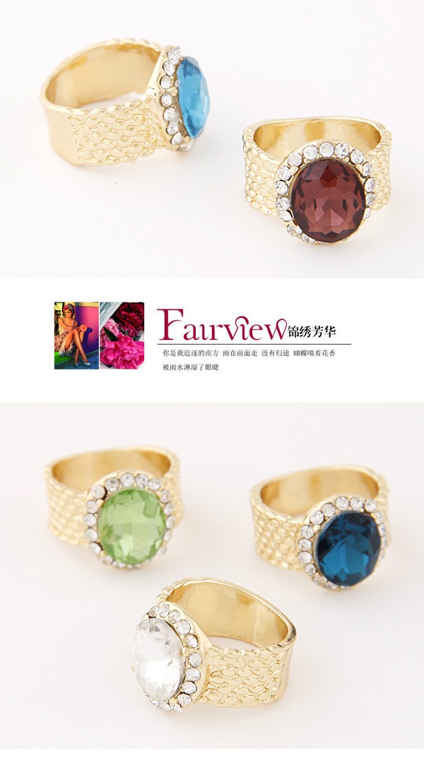 Retro Green Diamond Decorated Simple Design Alloy Korean Rings ,Fashion Rings