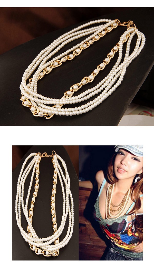 Cranes White Pearl Decorated Multilayer Design,Chains
