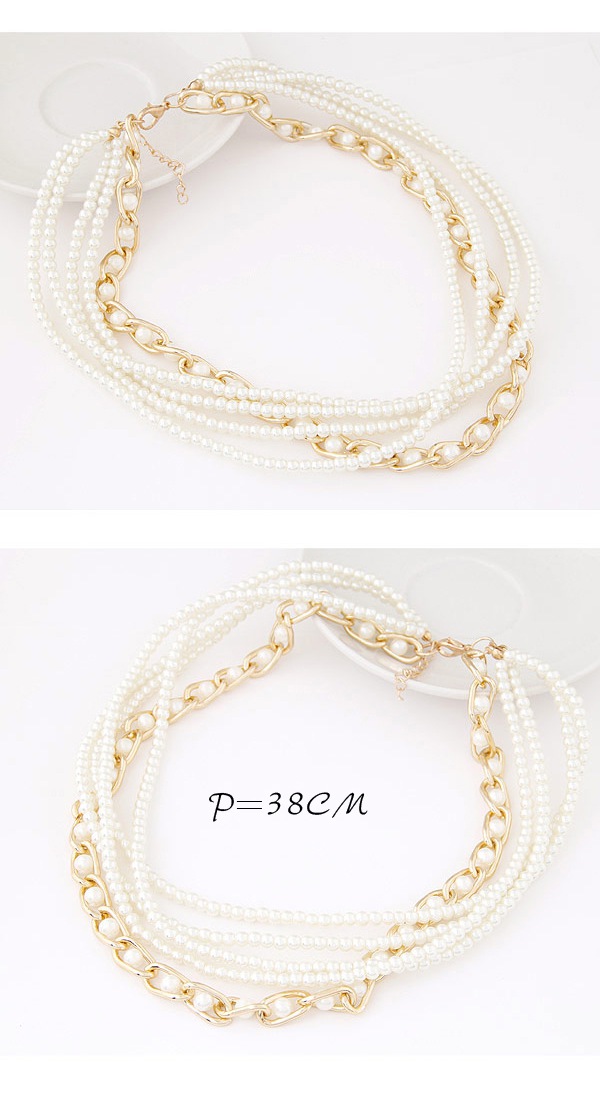 Cranes White Pearl Decorated Multilayer Design,Chains