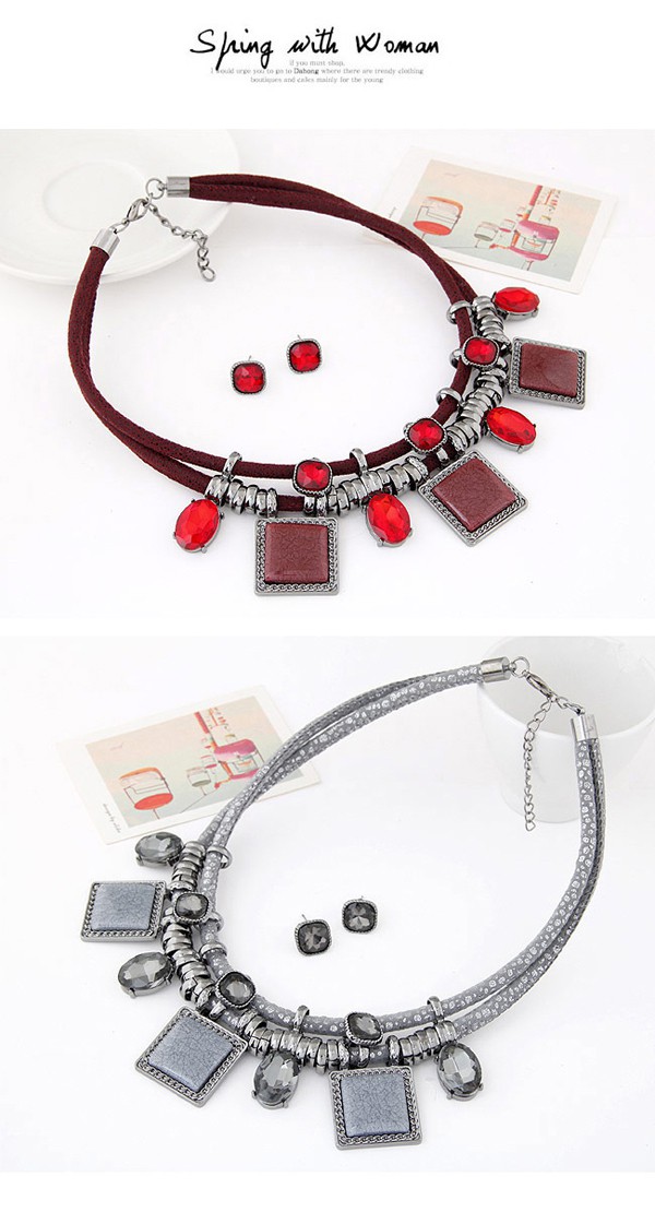 fashion Red Gemstone Decorated Square Shape Design,Jewelry Sets