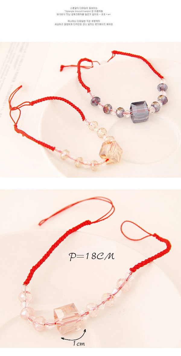 Sweet Blue Square Shape Decorated Weave Design Imitation Crystal Korean Fashion Bracelet ,Fashion Bracelets