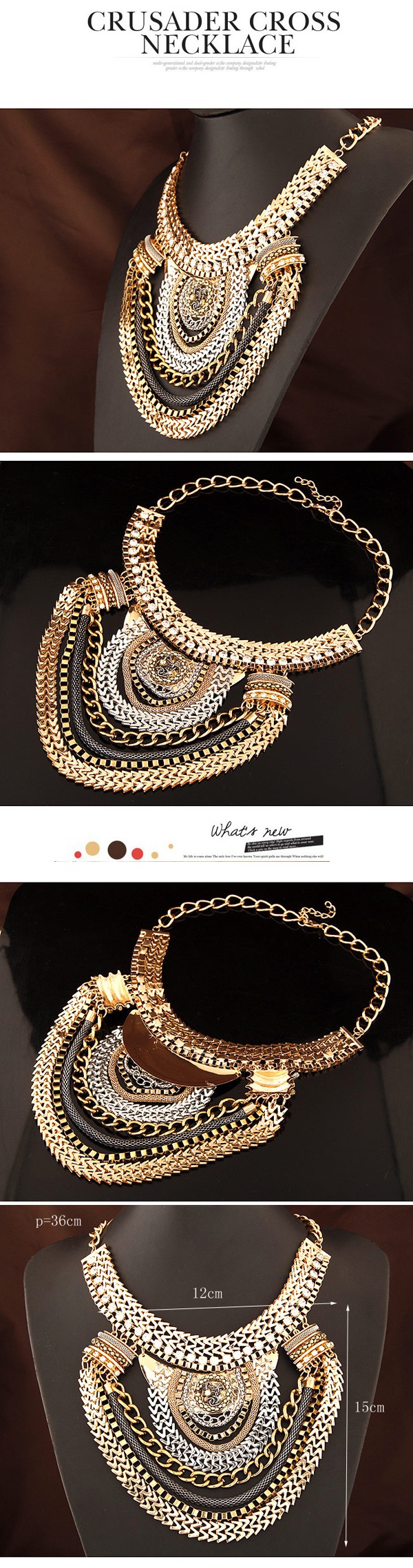 retro Gold Color Diamond Decorated Multilayer Design,Bib Necklaces